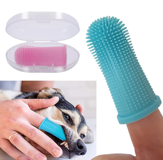1PC Dog Super Soft Pet Finger Toothbrush Teeth Cleaning Bad Breath Care Nontoxic Silicone Tooth Brush Tool Dog Cat Supplies (loves pets)